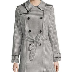 London Fog Printed Double-Breasted Trench Coat-WHITE-Small